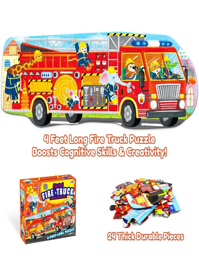 LithoConcepts Big Red Fire Truck 4-Foot Long Jumbo Floor Puzzle - 24 Extra-Large Pieces, Fun Educational Toy for Kids Ages 3+, Durable & Easy to Assemble - Image 2
